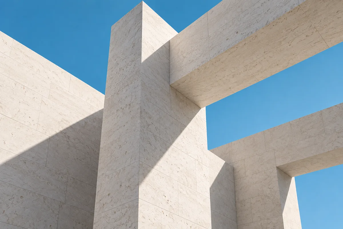 Interlocking limestone walls and lintels forming an open framework