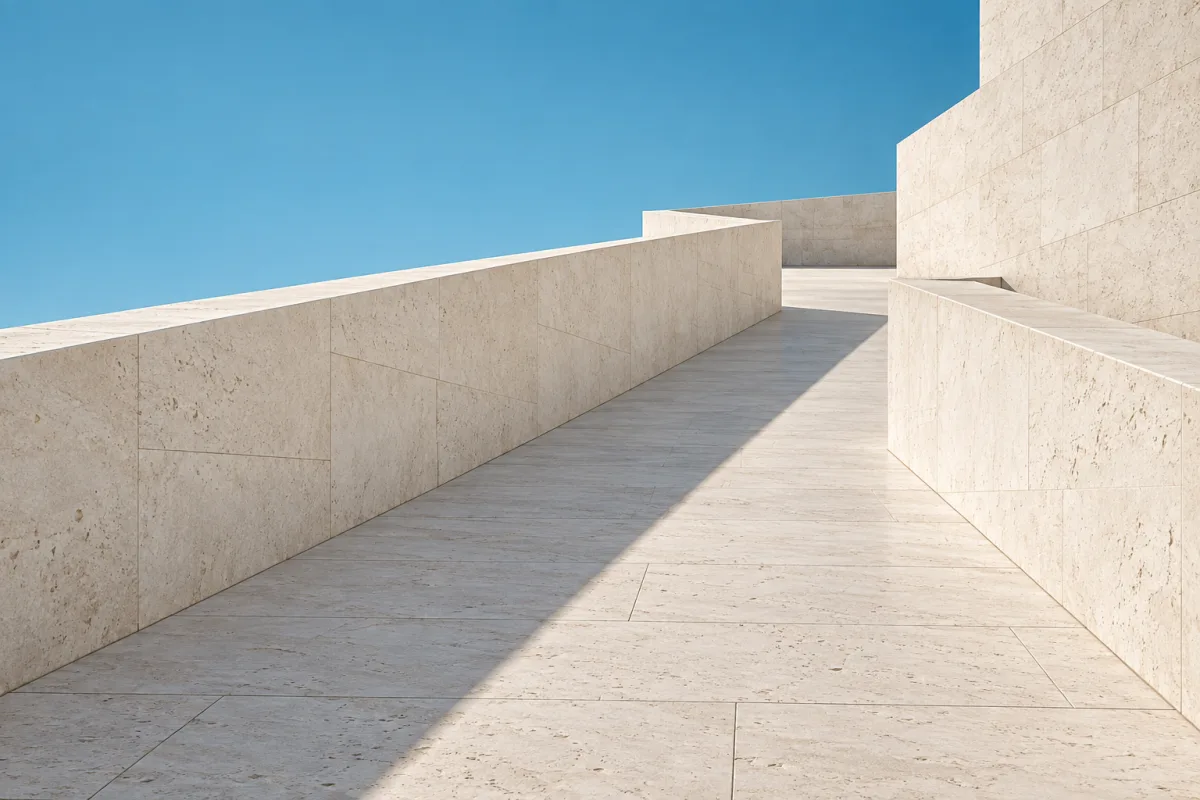A rising limestone ramp leading towards open sky